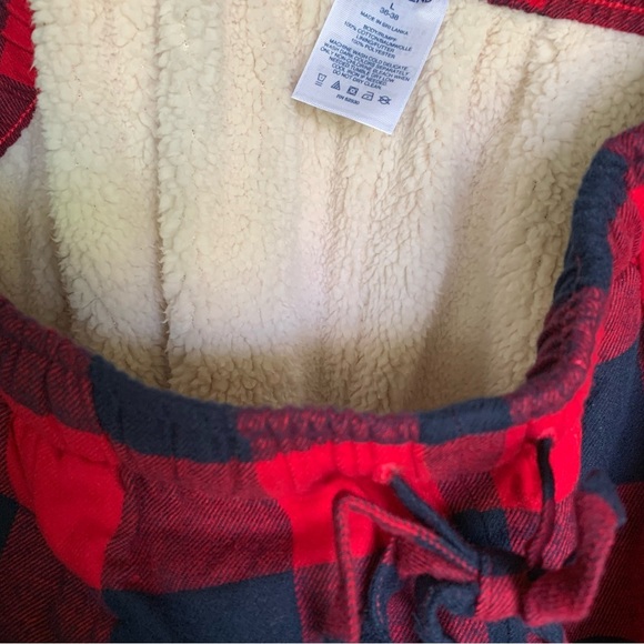 LANDSEND Mens Sherpa Lined Flannel Sleep Pants PJ Pajama Bottoms Warm - Picture 2 of 3